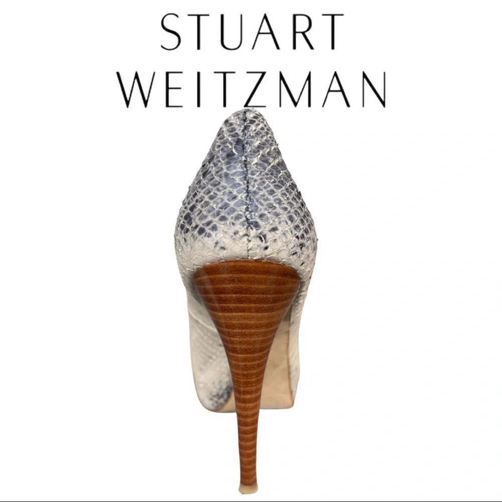 Stuart Weitzman Two Tone Python Embossed Leather Platform Pump 7.5 - Picture 4 of 10